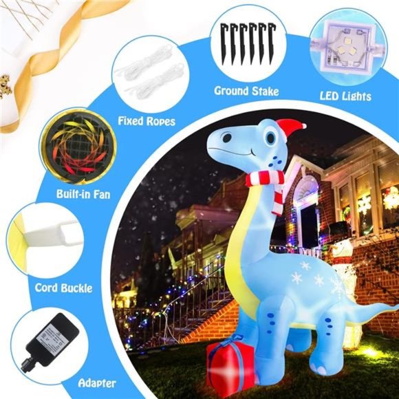 Christmas Inflatable Dinosaur, 9Ft Outdoor Christmas Decorations with Led Lights - Picture 5 of 6